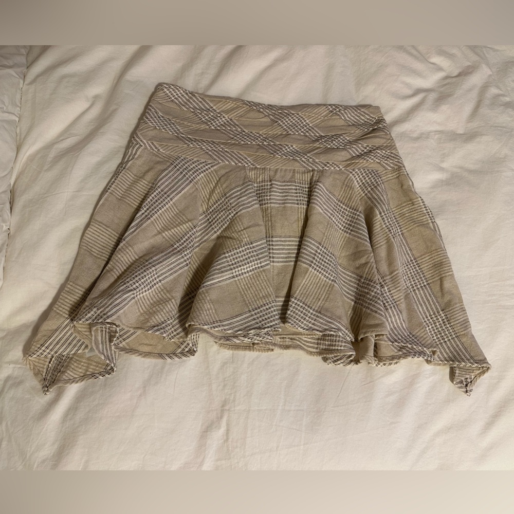 Mango Plaid ruched waist Skirt in Beige- NWT